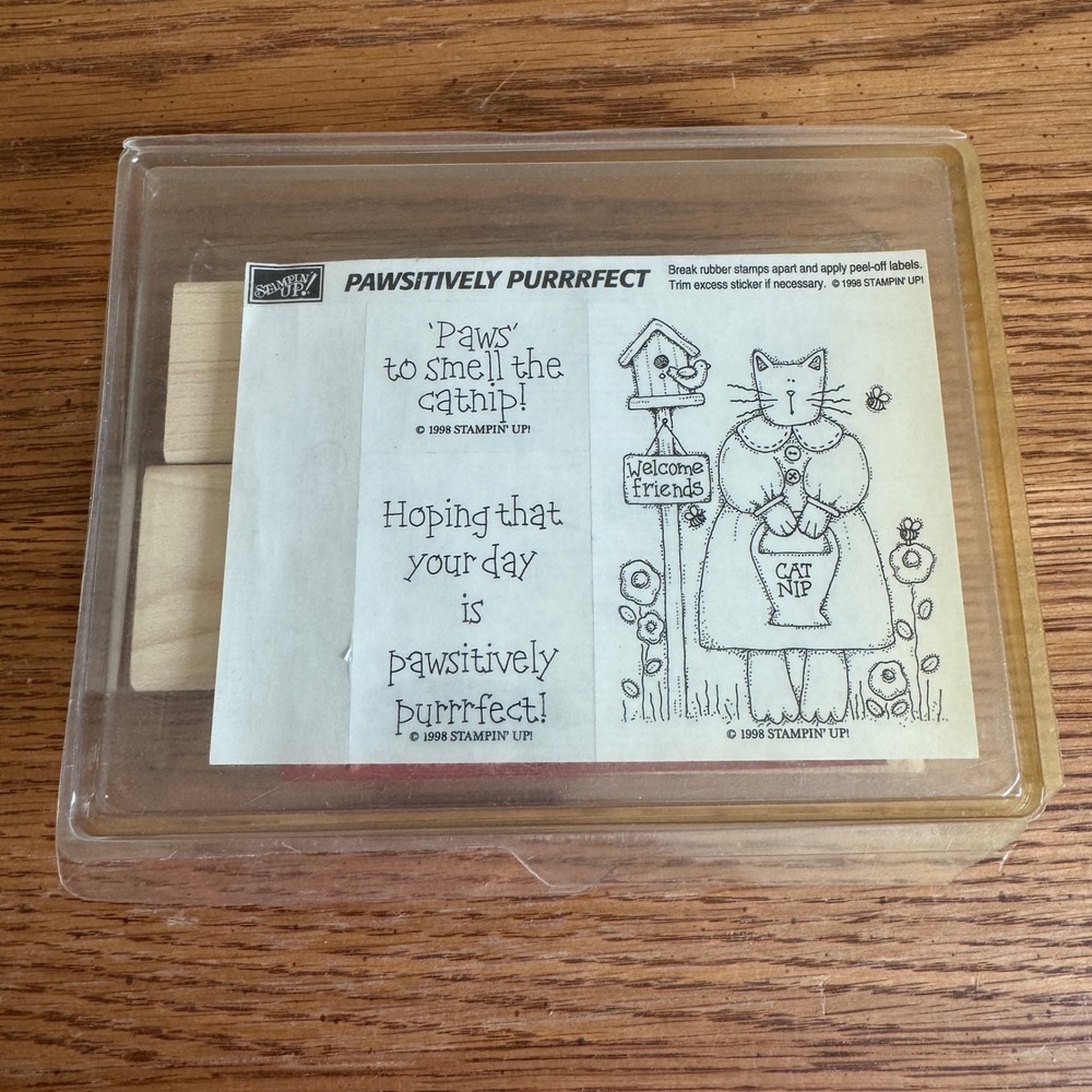 Stampin‎ Up Pawsitively Purrrfect 1998 Cat Wood Mount Rubber Stamp Set 3pc